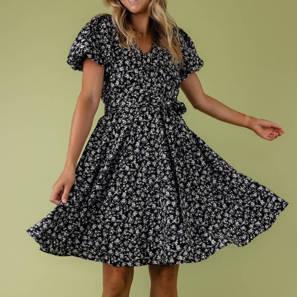 Roolee Black Floral Midi Dress